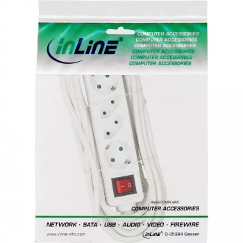 Régua de tomadas InLine, 4 tomadas, 2x CEE7/3 + 2x Euro CEE 7/16, branco, 1,5 m