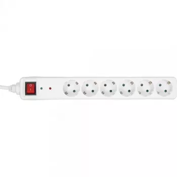 Régua de tomadas InLine CEE 7/3, 6 tomadas, proteção contra sobretensão, interruptor, branco