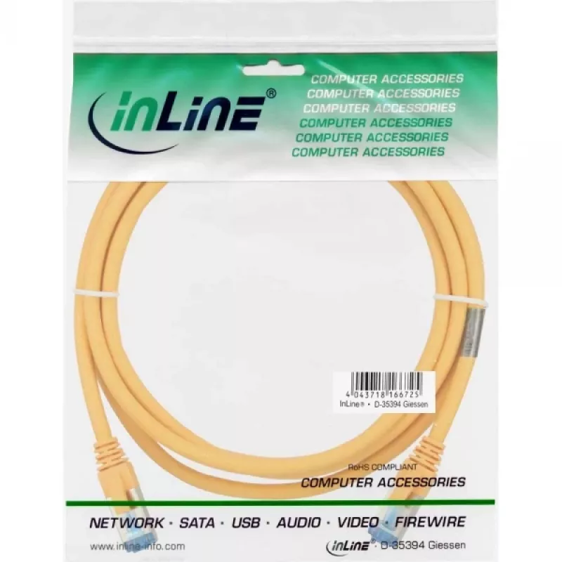 Cabo de rede S/FTP PiMF Cat.6A sem halogéneos 500 MHz amarelo InLine 1,5 m