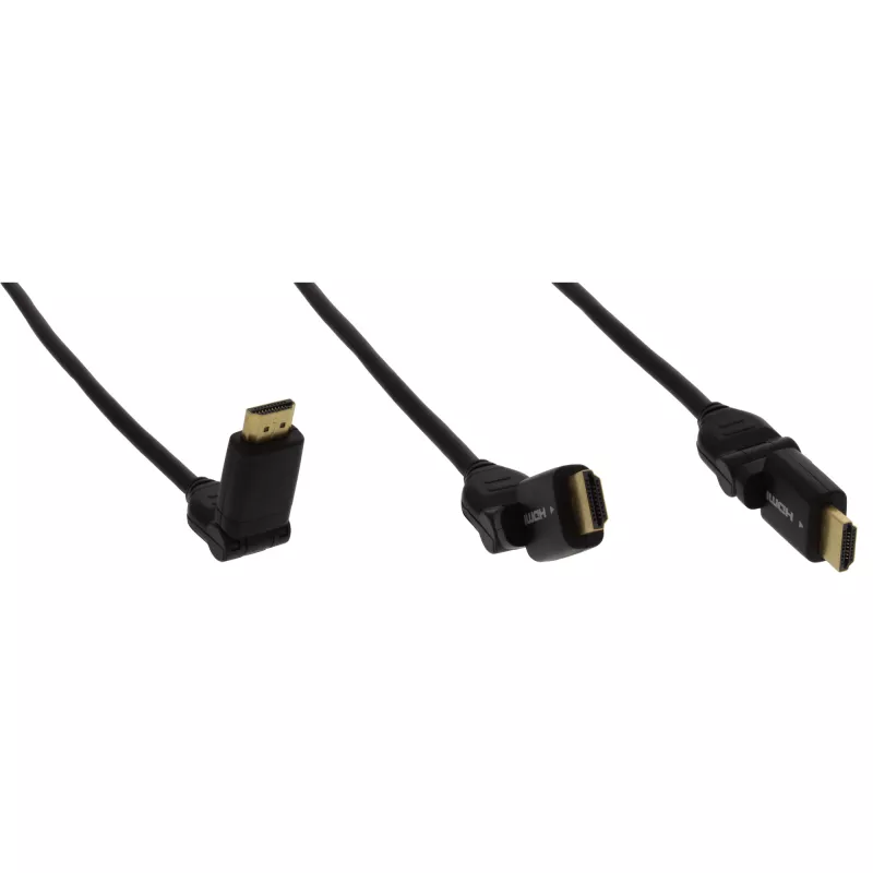 Cabo HDMI High Speed rotativo InLine, c/ Eth., AM/AM, preto, contactos dourados, 3m