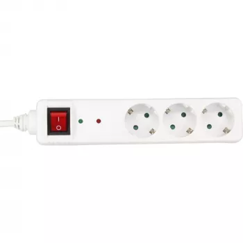 Régua de tomadas InLine CEE 7/3, 3 tomadas, proteção contra sobretensão, interruptor, branco