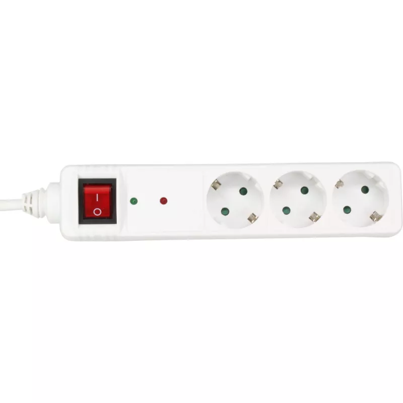 Régua de tomadas InLine CEE 7/3, 3 tomadas, proteção contra sobretensão, interruptor, branco