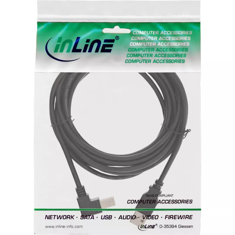 Cabo USB 2.0 InLine em ângulo Type-A macho / B macho, preto, 0,5 m