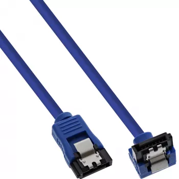 Cabo redondo SATA 6Gb/s InLine azul 90° angular com travamento 0,15m
