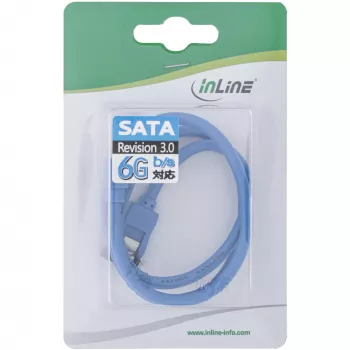 Cabo redondo SATA 6Gb/s InLine azul 90° angular com travamento 0,15m