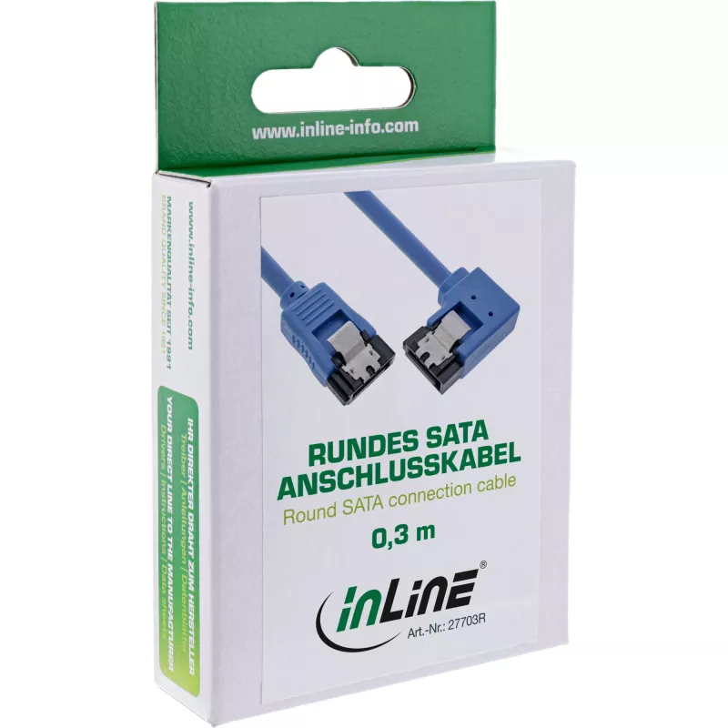 Cabo redondo SATA 6Gb/s InLine, 90° num dos lados, com travamento, 0,5 m