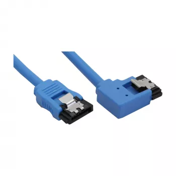 Cabo redondo SATA 6Gb/s InLine azul angular 90° à esquerda com travamentos 0,5 m