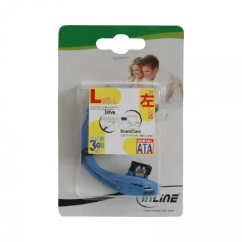 Cabo redondo SATA 6Gb/s InLine azul angular 90° à esquerda com travamentos 0,5 m