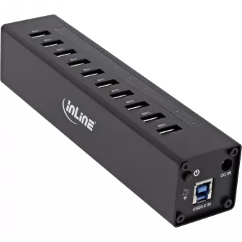 Hub USB 3.0 InLine 10 portas caixa de alumínio com fonte de alimentação 4A, preto