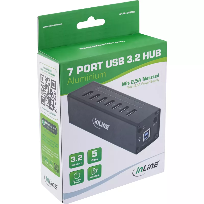 Hub USB 3.0 InLine, 7 portas, caixa de alumínio, com fonte de alimentação 2,5A