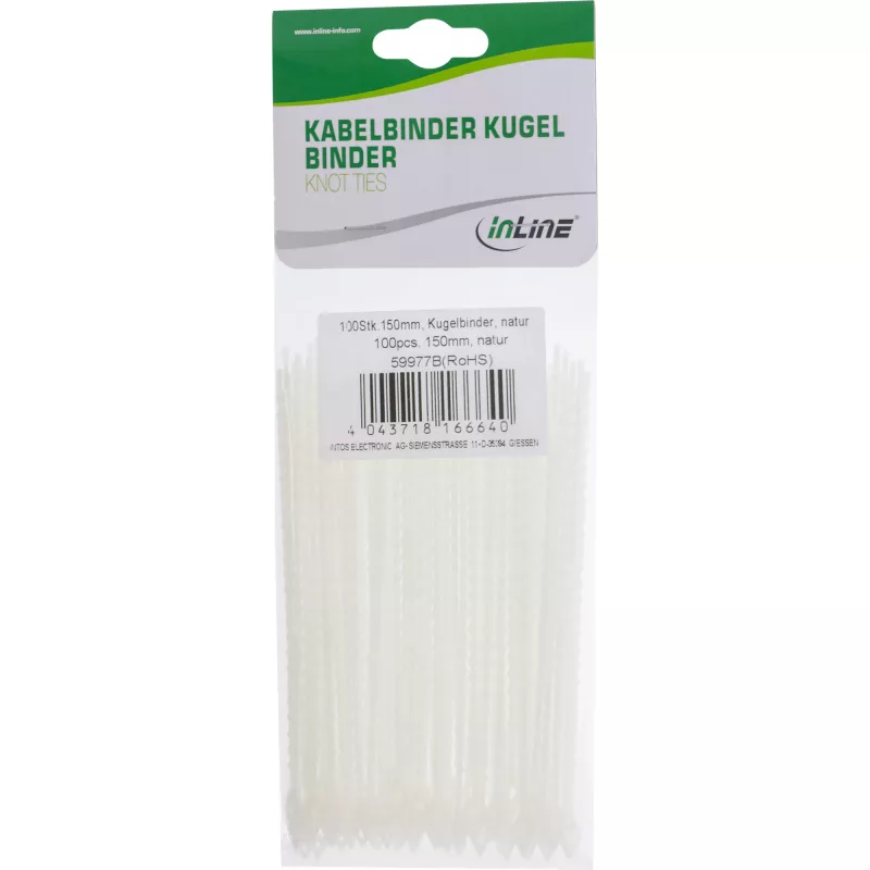 Abraçadeiras InLine 150 mm branco, pack de 100 – comprimento 150 mm, fixações de nylon