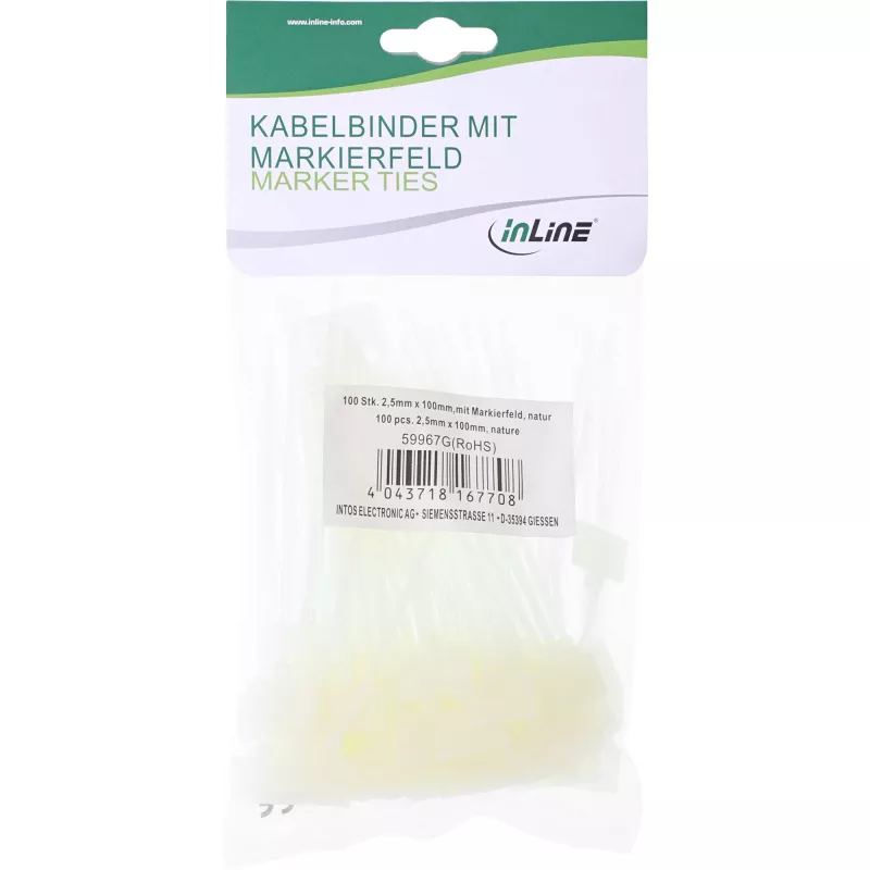 Abraçadeiras InLine com campo de identificação 200mm x 2,5mm 100 unid., branco, 200 mm, 3 mm, 2,5 mm, 109 g, 120 mm