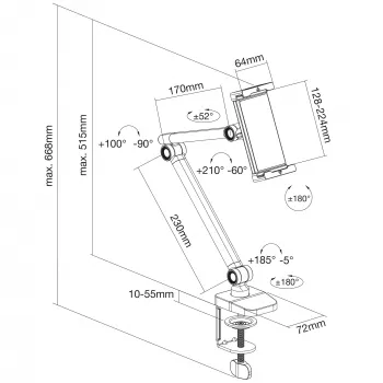 Suporte para tablet InLine 55721S preto com grampo até 12,9