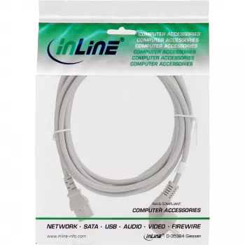 Cabo de alimentação InLine, CEE 7/7 angular / ficha IEC C13 de 3 polos, cinzento, 5 m