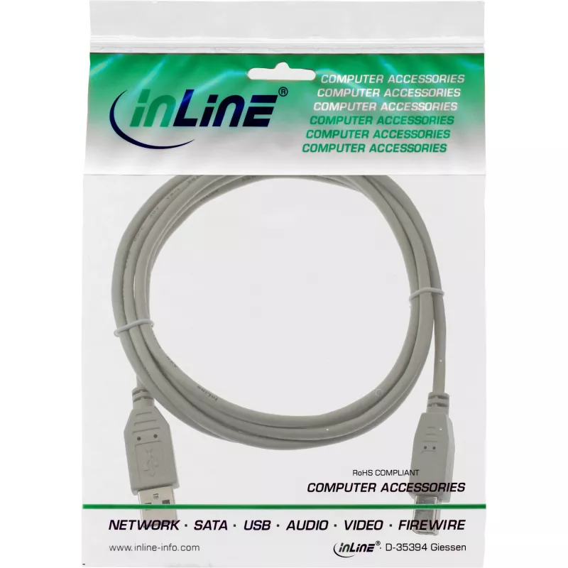 Cabo USB 2.0 Type-A macho / Type-B macho bege 7 m InLine 34557H