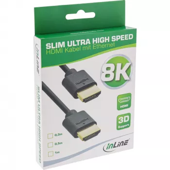 Cabo HDMI Slim Ultra High Speed M/M 8K4K banhado a ouro preto 1 m InLine