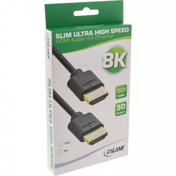 Cabo HDMI Slim Ultra High Speed M/M 8K4K banhado a ouro preto 1,5 m InLine