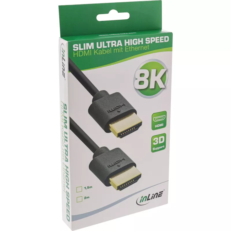 Cabo HDMI Slim Ultra High Speed M/M 8K4K banhado a ouro preto 2 m InLine