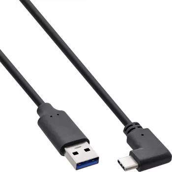 Cabo USB 3.2 InLine, ficha USB-C angular para ficha USB-A, preto, 1 m
