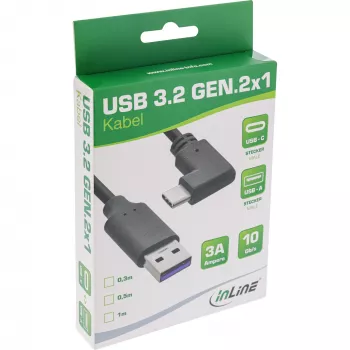 Cabo USB 3.2 InLine, ficha USB-C angular para ficha USB-A, preto, 1 m