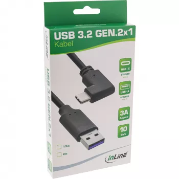 Cabo USB 3.2 InLine, ficha USB-C angular para ficha USB-A, preto, 1,5 m