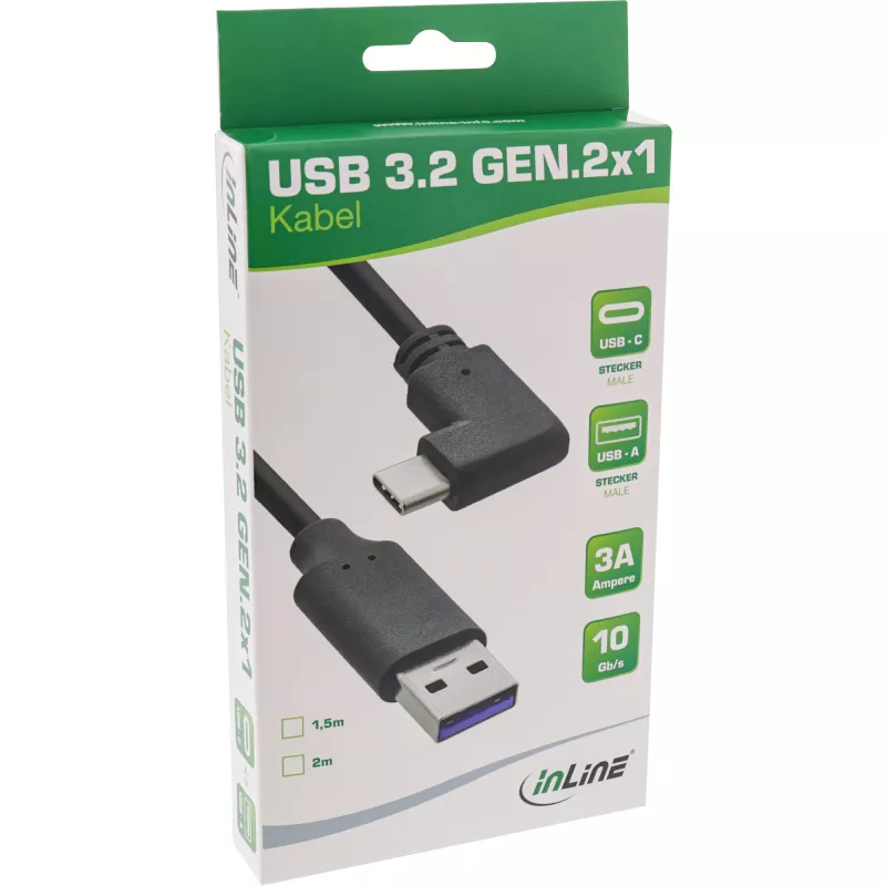 Cabo USB 3.2 InLine, ficha USB-C angular para ficha USB-A, preto, 1,5 m
