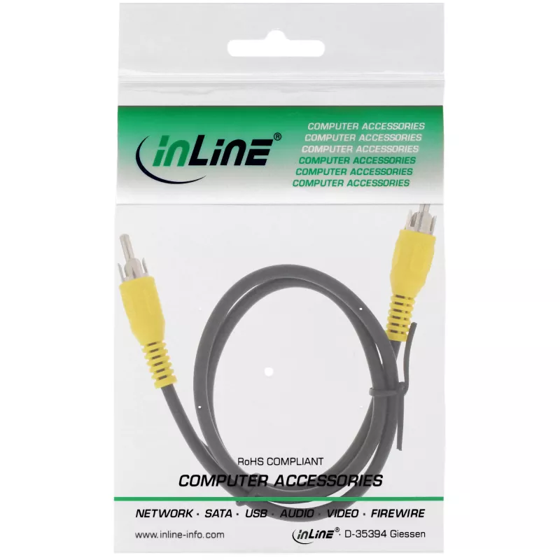 Cabo de vídeo InLine, 1x RCA M/M, fichas amarelas, 1 m, RCA, RCA, 1 m, preto