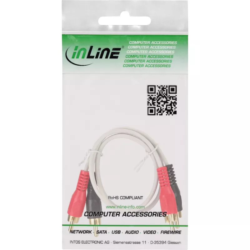 Cabo RCA InLine 2x ficha/ficha RCA banhado a ouro 0,5 m, ficha, 2 x RCA, ficha, 0,5 m, branco