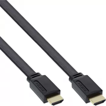 Cabo HDMI plano InLine High Speed com Ethernet, banhado a ouro, preto, 1,5 m