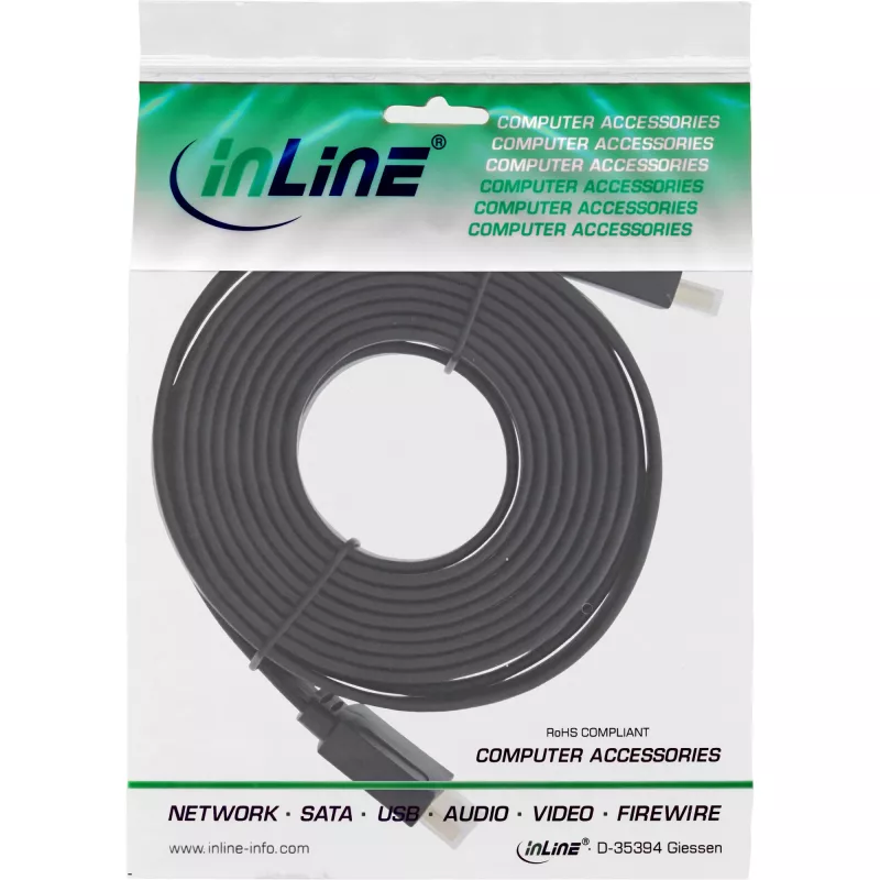 Cabo HDMI plano InLine High Speed com Ethernet banhado a ouro preto 3 m