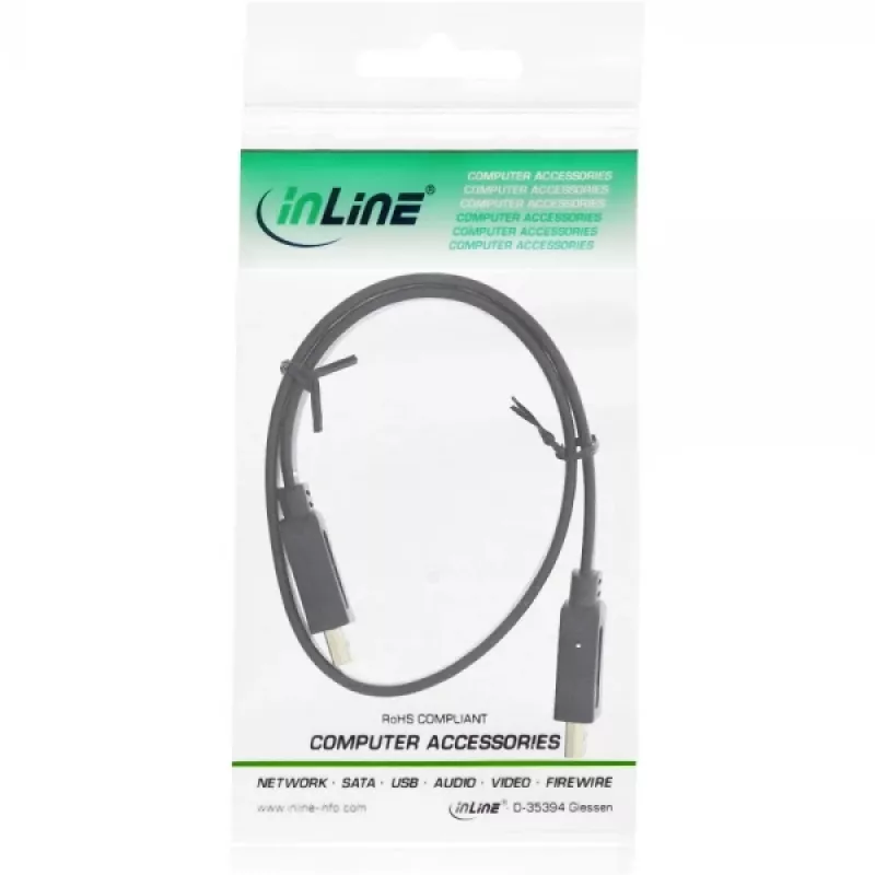 Cabo HDMI plano InLine High Speed com Ethernet banhado a ouro preto 0,5 m