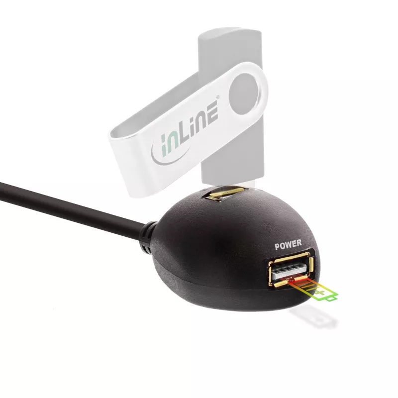Cabo USB 3.2 Gen.1 InLine USB Type-A M / A F + alimentação, com suporte, preto, 3 m