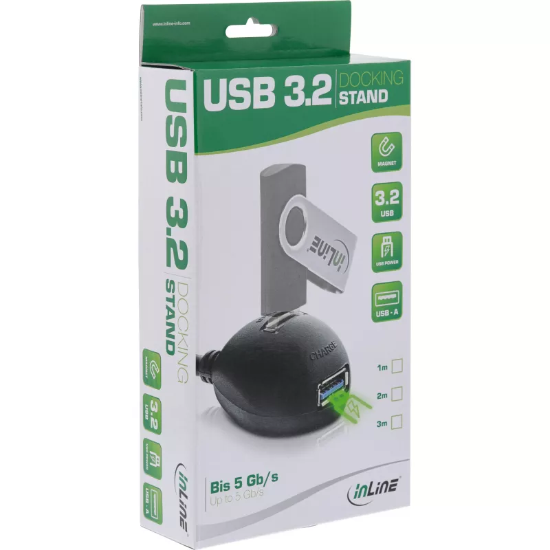 Cabo USB 3.2 Gen.1 InLine USB Type-A M / A F + alimentação, com suporte, preto, 3 m
