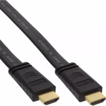 Cabo HDMI plano InLine High Speed com Ethernet banhado a ouro preto 7,5 m