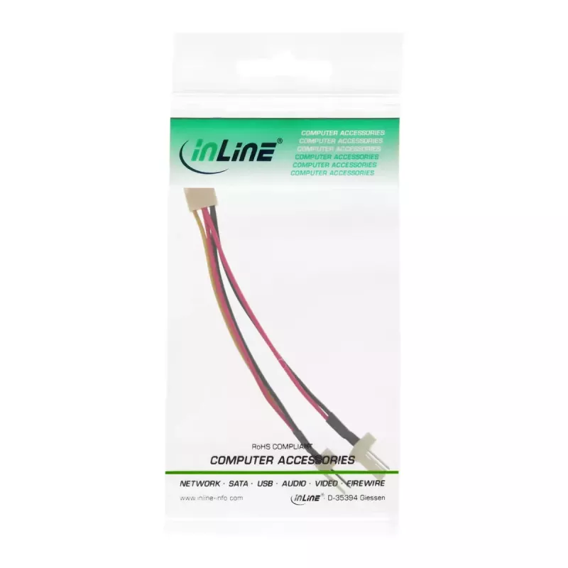 Adaptador de ventoinha InLine cabo em Y 3pin Molex conector fêmea / 2x 3pin Molex conector macho 100 unid.