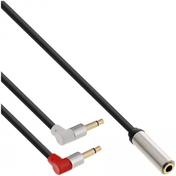 Cabo de áudio fino para assento de avião InLine 2x 3,5 mm macho para 1x fêmea, 0,15 m