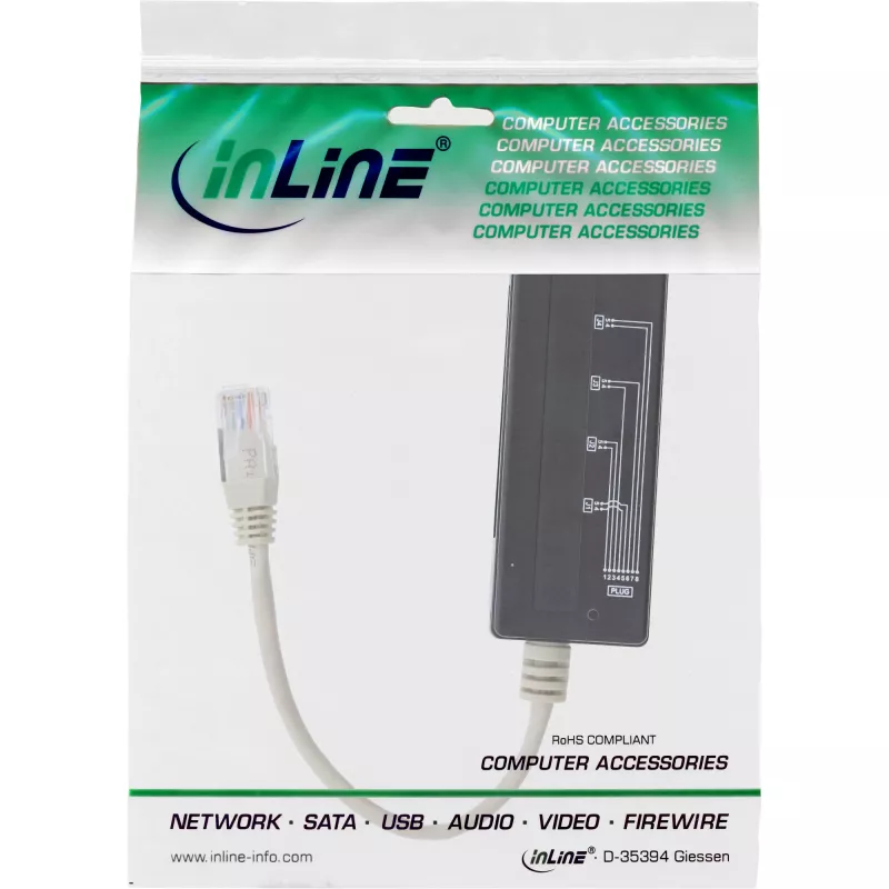 Splitter de telefone InLine 4 vias, RJ45 macho para 4x RJ45 fêmea, 0,15 m