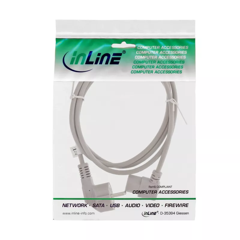 Cabo de alimentação InLine, CEE 7/7 em ângulo / 3 pinos IEC C13 em ângulo, cinzento, 0,5m