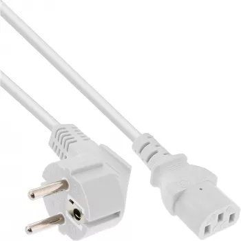 Cabo de alimentação InLine, CEE 7/7 angular / ficha IEC C13 de 3 polos, branco, 1 m