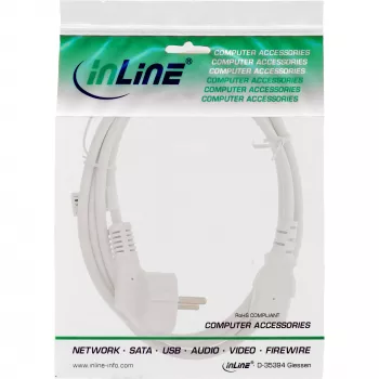 Cabo de alimentação InLine, CEE 7/7 angular / ficha IEC C13 de 3 polos, branco, 1 m