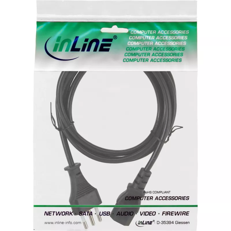 Cabo de alimentação InLine 3 m – ficha Itália (Tipo L) para ficha IEC C13 de 3 polos, 250 V 10 A