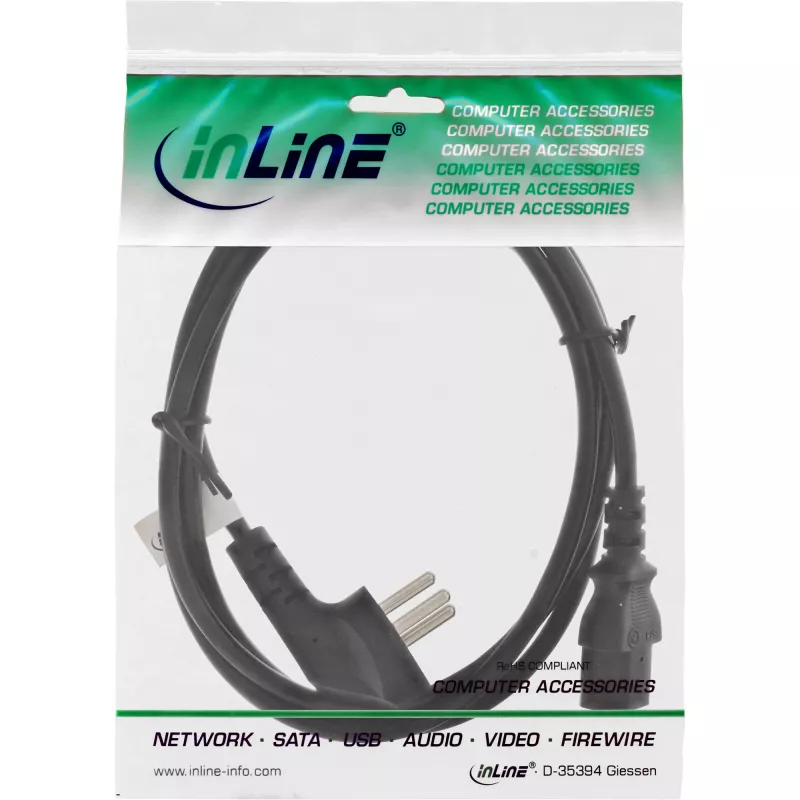 Cabo de alimentação InLine, Israel Tipo H / ficha IEC C13 de 3 polos, 3 m