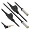 Cabo de áudio em Y fino InLine 3,5 mm ficha / 2x conector fêmea, com controlo de volume 0,25 m