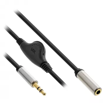 Cabo de áudio fino InLine 3,5 mm ficha / conector fêmea com controlo de volume 0,25 m
