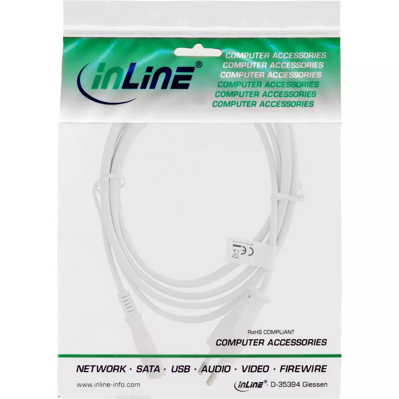 Cabo de alimentação InLine, ficha Euro / ficha Euro8, branco, 5,0 m