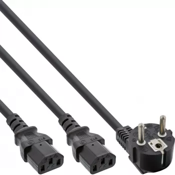 Cabo de alimentação em Y InLine 1x CEE 7/7 angular / 2x ficha IEC C13 de 3 polos, 5 m