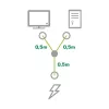 Cabo de alimentação em Y InLine 1x CEE 7/7 angular / 2x ficha IEC C13 de 3 polos, 1 m