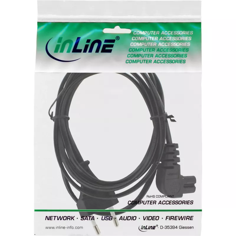 Cabo de alimentação InLine, ficha Euro / Euro8 angular, preto, 5 m