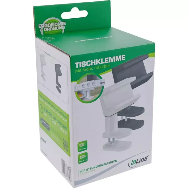 Suporte para régua de tomadas InLine 23196W mola de fixação giratória branco