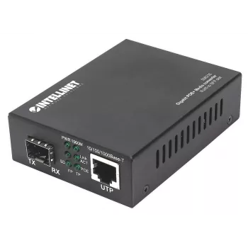Intellinet conversor de mídia Gigabit PoE+, 1 porta 1000Base-T RJ45 para 1 porta SFP, injetor PoE+